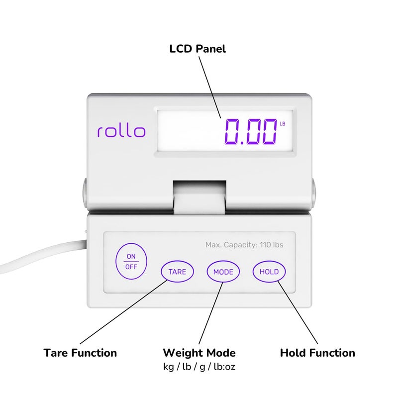 ROLLO Shipping Scale for Packages - Digital Shipping Postal Scale (110 Lb Max) - Hold and Tare Functions - Includes AC Adapter and 2X AAA Batteries - Image 3